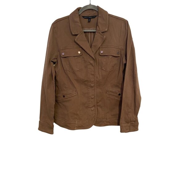 White House Black Market Jacket Womens 12 Tan Military Snap Utility Stretch Coat - Picture 1 of 16
